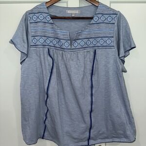 Daniel Rainn Flutter‎ Sleeve Embroidered Top Blue 1X Blouse